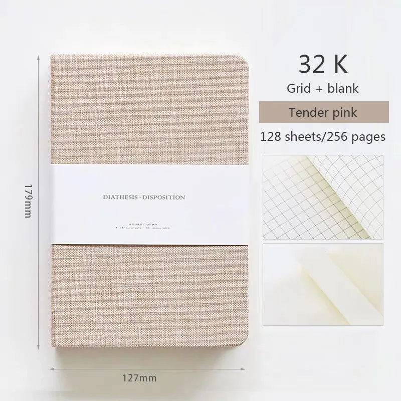 Linen Hardcover Notebook – 256 Pages, 80 GSM Blank & Grid Paper, Journal Planner for Office & School Kairos & Co.