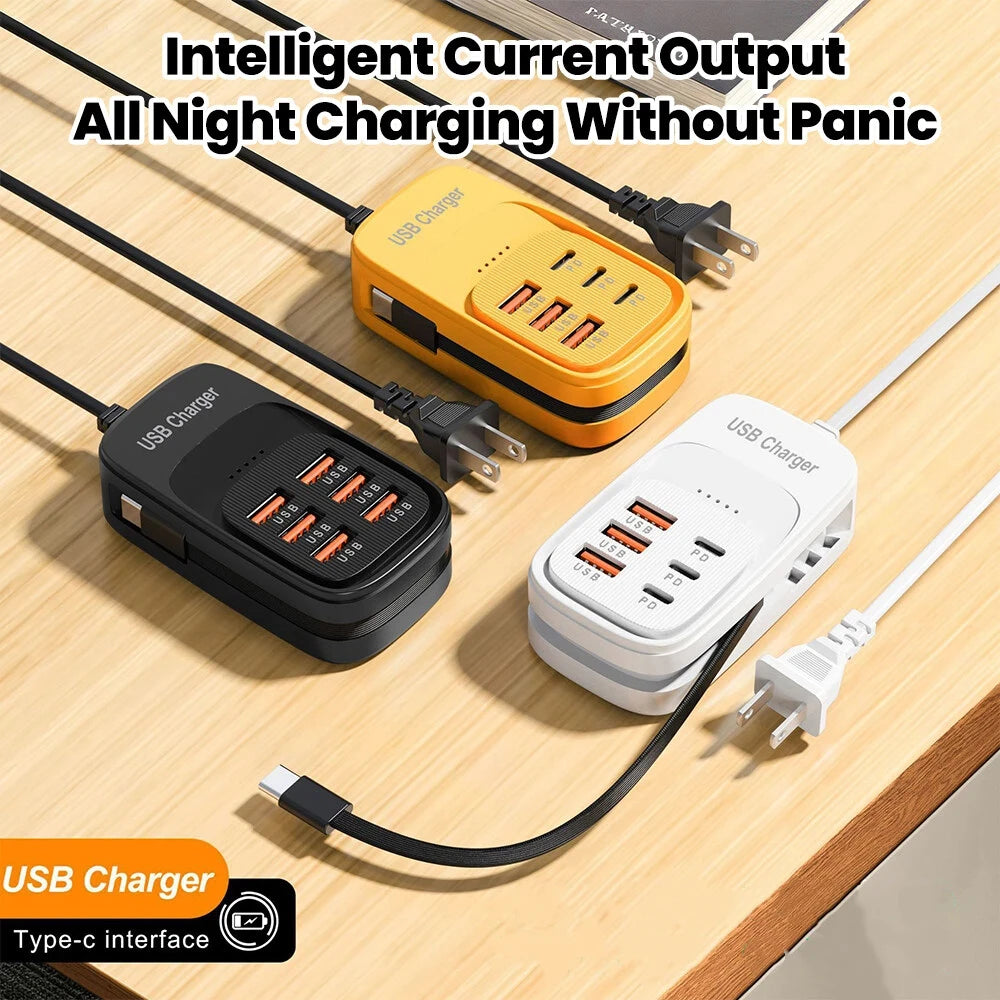 6-in-1 Fast Charging Station — USB Hub Power Strip with 3 PD & 3 USB Ports (US/UK/EU Plug) Kairos & Co.