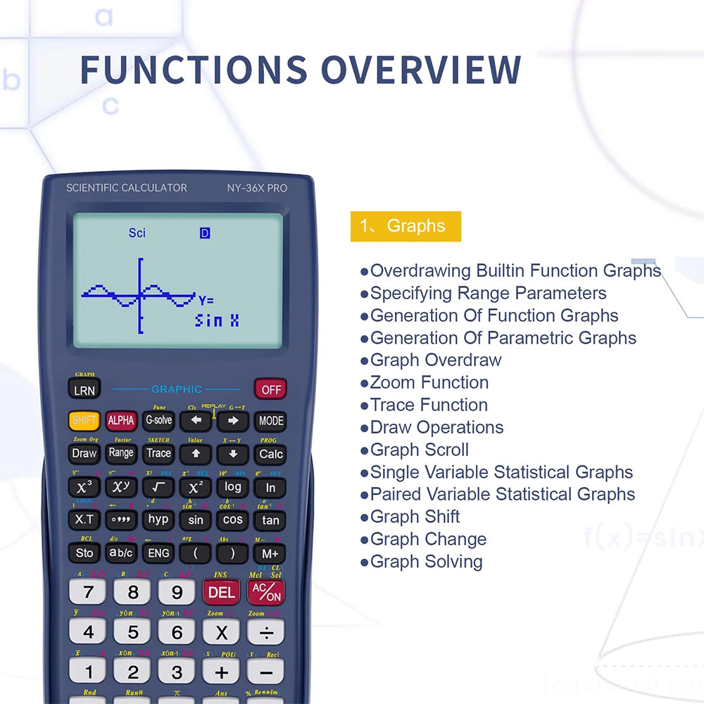 NEWYES 36X Pro Graphing Scientific Calculator – Graphic Science Calculator for Middle & High School, Blue Kairos & Co.