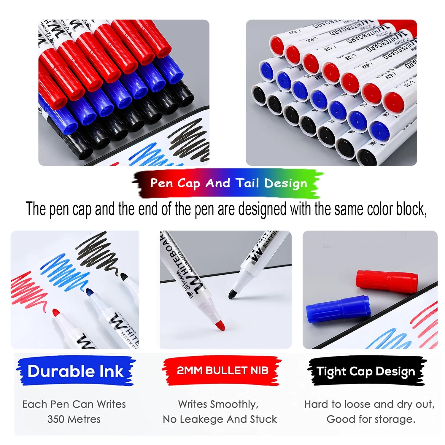 4-Color Dry Erase Markers – Non-Toxic Whiteboard Pens for Office, School & Home Kairos & Co.