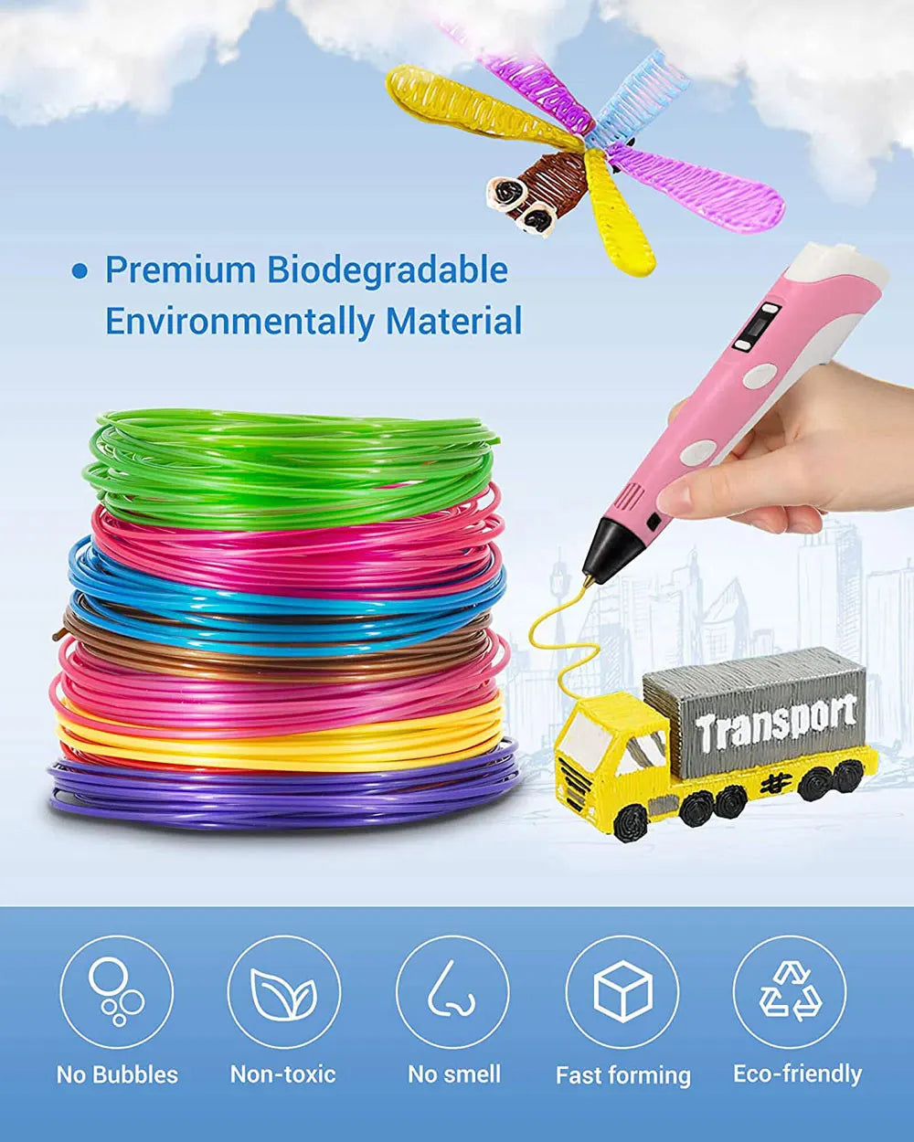 PLA Filament Refills for 3D Printing Pens — Odorless & Safe, Available in 50M–200M Kairos & Co.