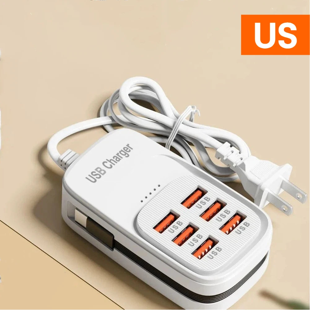 6-in-1 Fast Charging Station — USB Hub Power Strip with 3 PD & 3 USB Ports (US/UK/EU Plug) Kairos & Co.