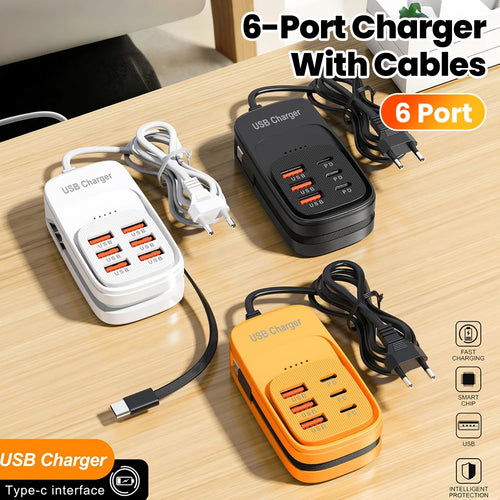 6-in-1 Fast Charging Station — USB Hub Power Strip with 3 PD & 3 USB Ports (US/UK/EU Plug) Kairos & Co.