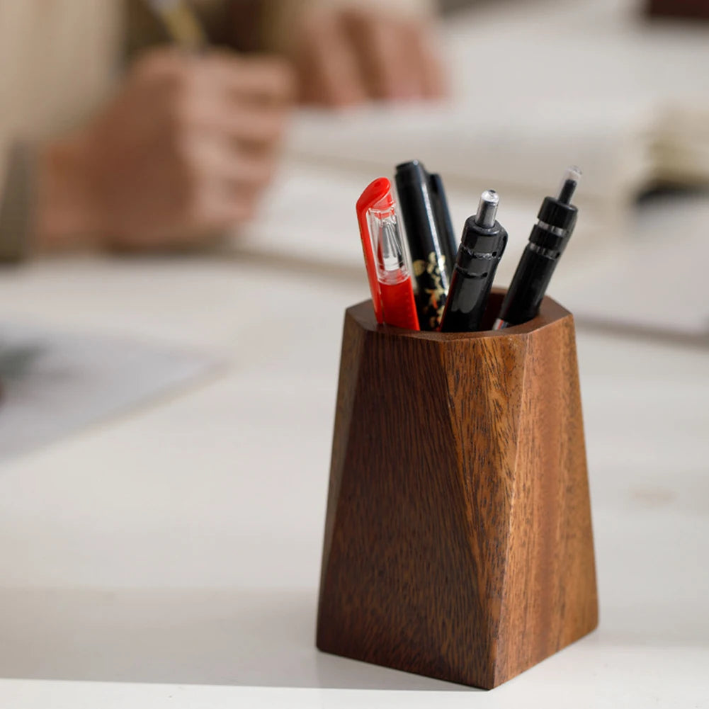 Walnut Wood Pen Holder – Vintage Desktop Stationery Organizer Kairos & Co.