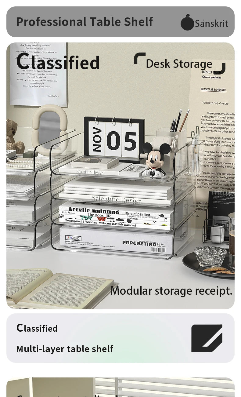 Clear Acrylic Desk Organizer (4-Pack) – Stackable Paper Trays Divina Constitutio
