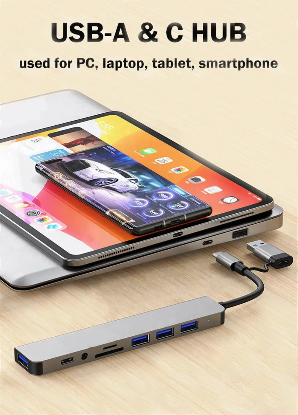 8-in-1 USB-C Hub – USB 3.0, USB 2.0, SD/TF Card Reader & 3.5mm Audio Kairos & Co.