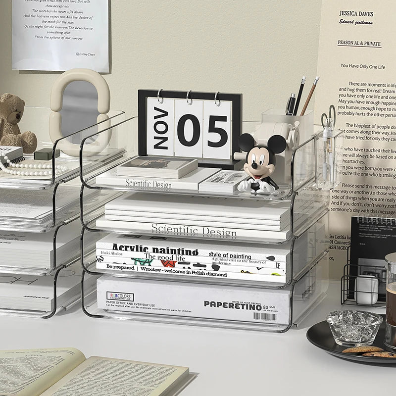 Clear Acrylic Desk Organizer (4-Pack) – Stackable Paper Trays Divina Constitutio