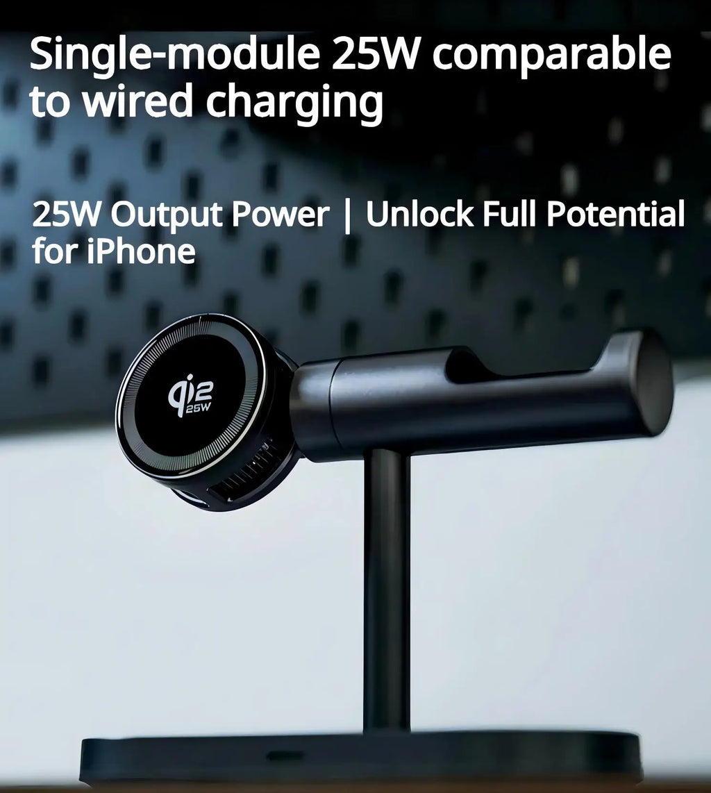 7-in-1 Magnetic Wireless Charging Stand — 25W Qi2.2 Fast Charger with Cooling Fan & LED for iPhone, Watch & AirPods Kairos & Co.