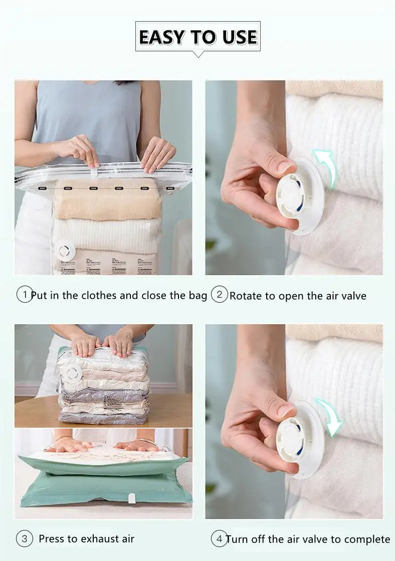No Need Pump Vacuum Bags Large Plastic Storage Bags for Storing Clothes Blankets Compression Empty Bag Covers Travel Accessories Kairos & Co.