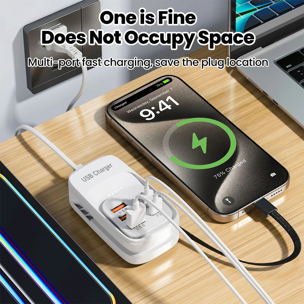 6-in-1 Fast Charging Station — USB Hub Power Strip with 3 PD & 3 USB Ports (US/UK/EU Plug) Kairos & Co.