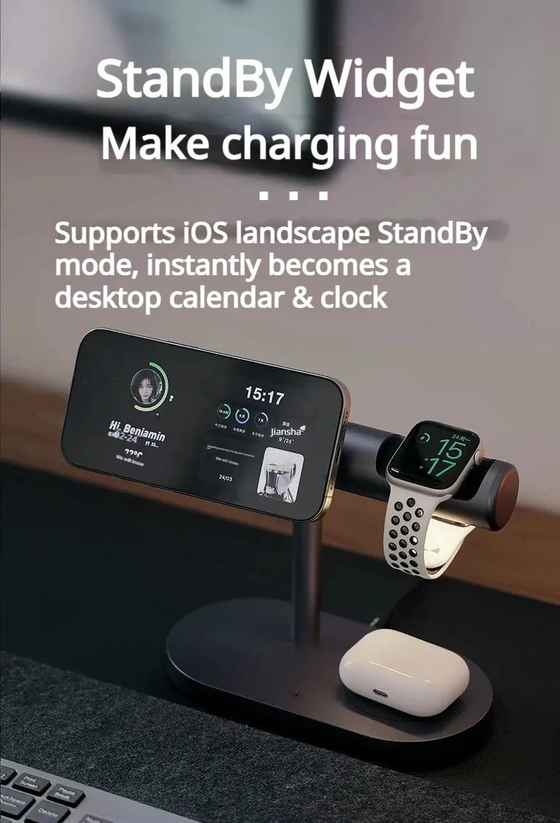 7-in-1 Magnetic Wireless Charging Stand — 25W Qi2.2 Fast Charger with Cooling Fan & LED for iPhone, Watch & AirPods Kairos & Co.