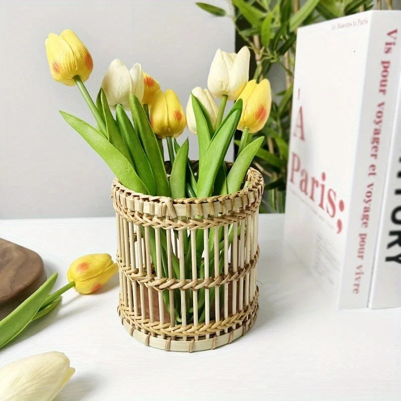 Hand-Woven Rattan Pen Holder & Stationery Organizer Kairos & Co.