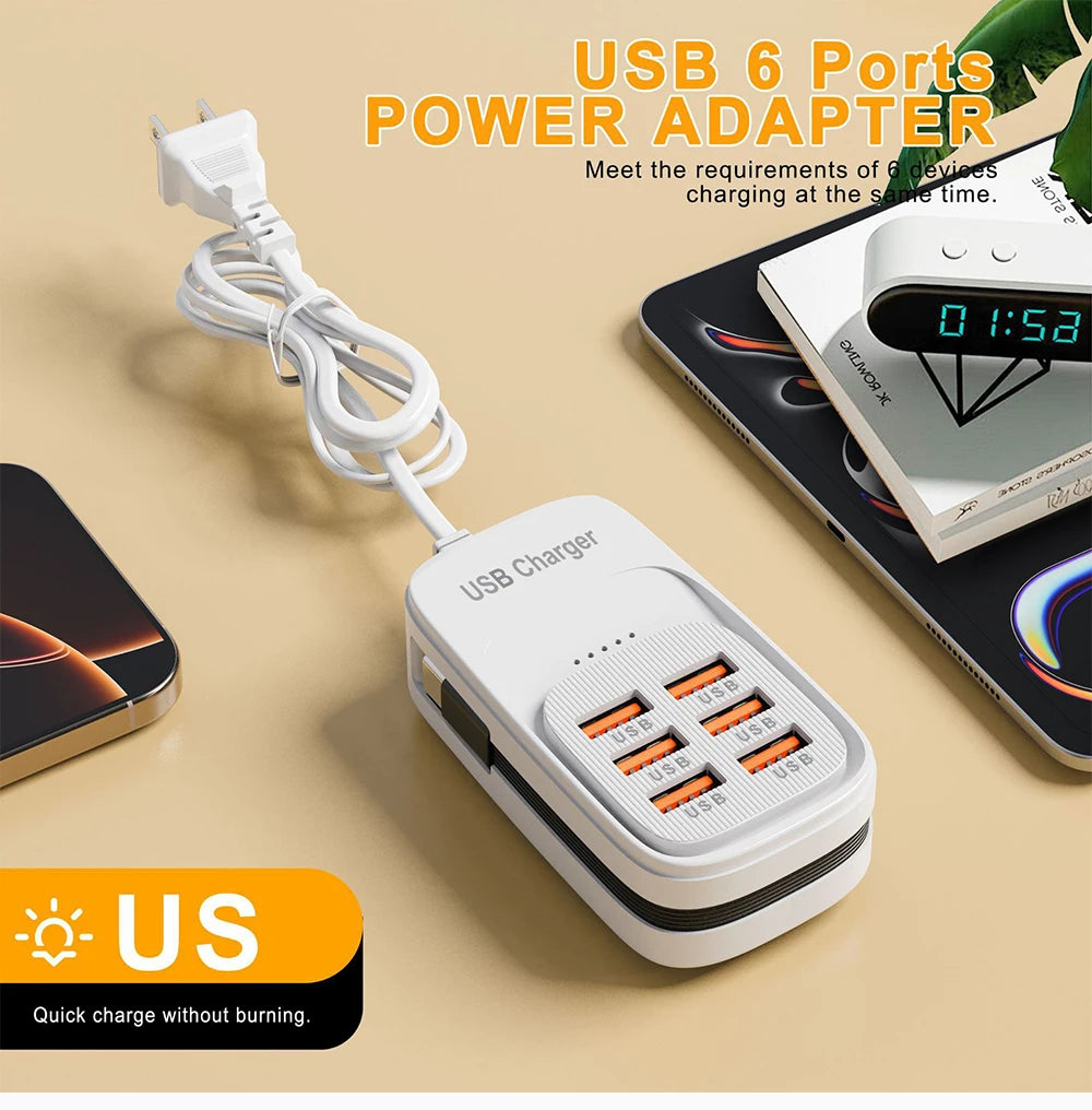 6-in-1 Fast Charging Station — USB Hub Power Strip with 3 PD & 3 USB Ports (US/UK/EU Plug) Kairos & Co.