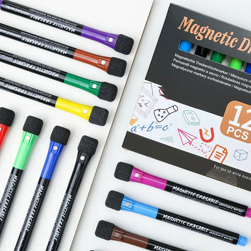 12-Color Dry Erase Marker Set – Magnetic Whiteboard Pens with Eraser Cap Kairos & Co.