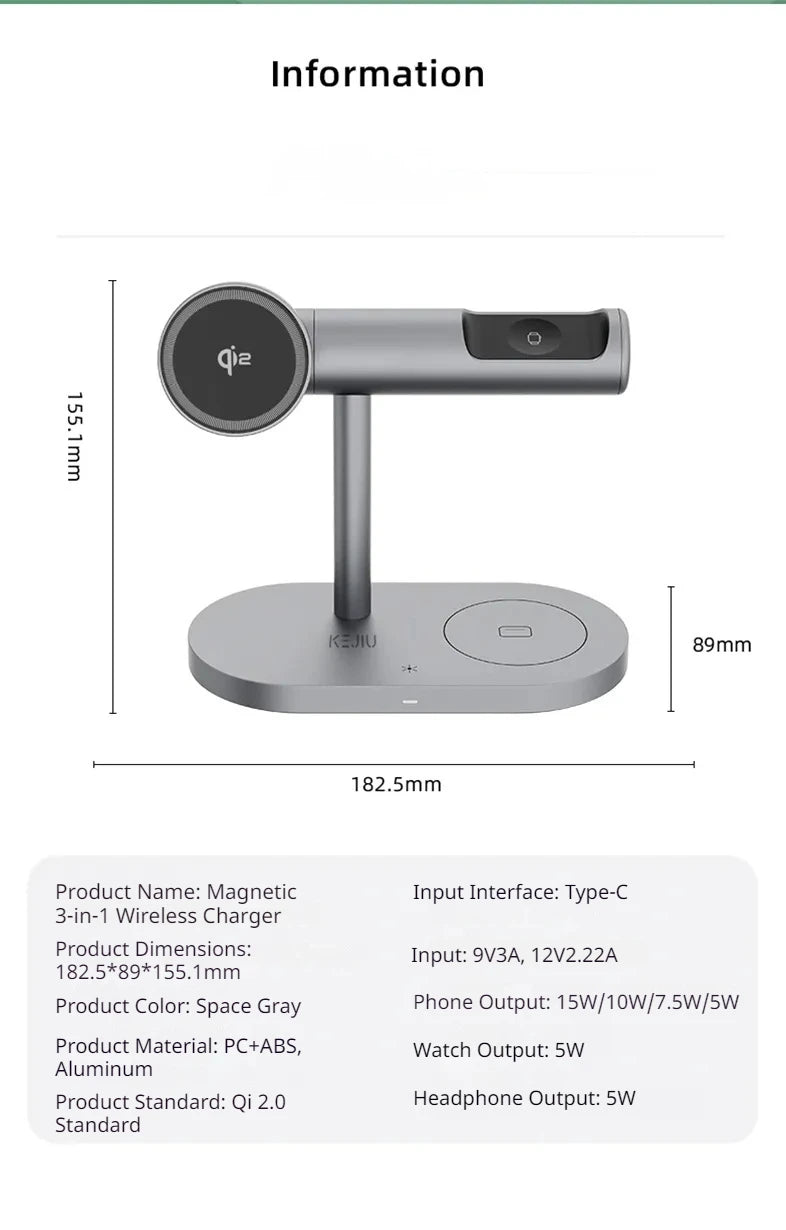 7-in-1 Magnetic Wireless Charging Stand — 25W Qi2.2 Fast Charger with Cooling Fan & LED for iPhone, Watch & AirPods Kairos & Co.