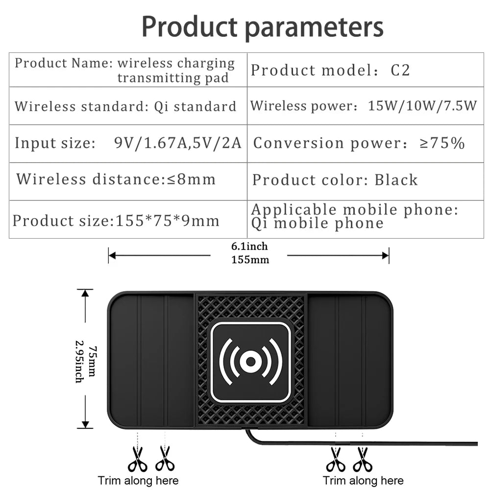 15W Fast Wireless Charging Pad — Non-Slip Car Mat Charger, USB-Powered & Lightweight Kairos & Co.