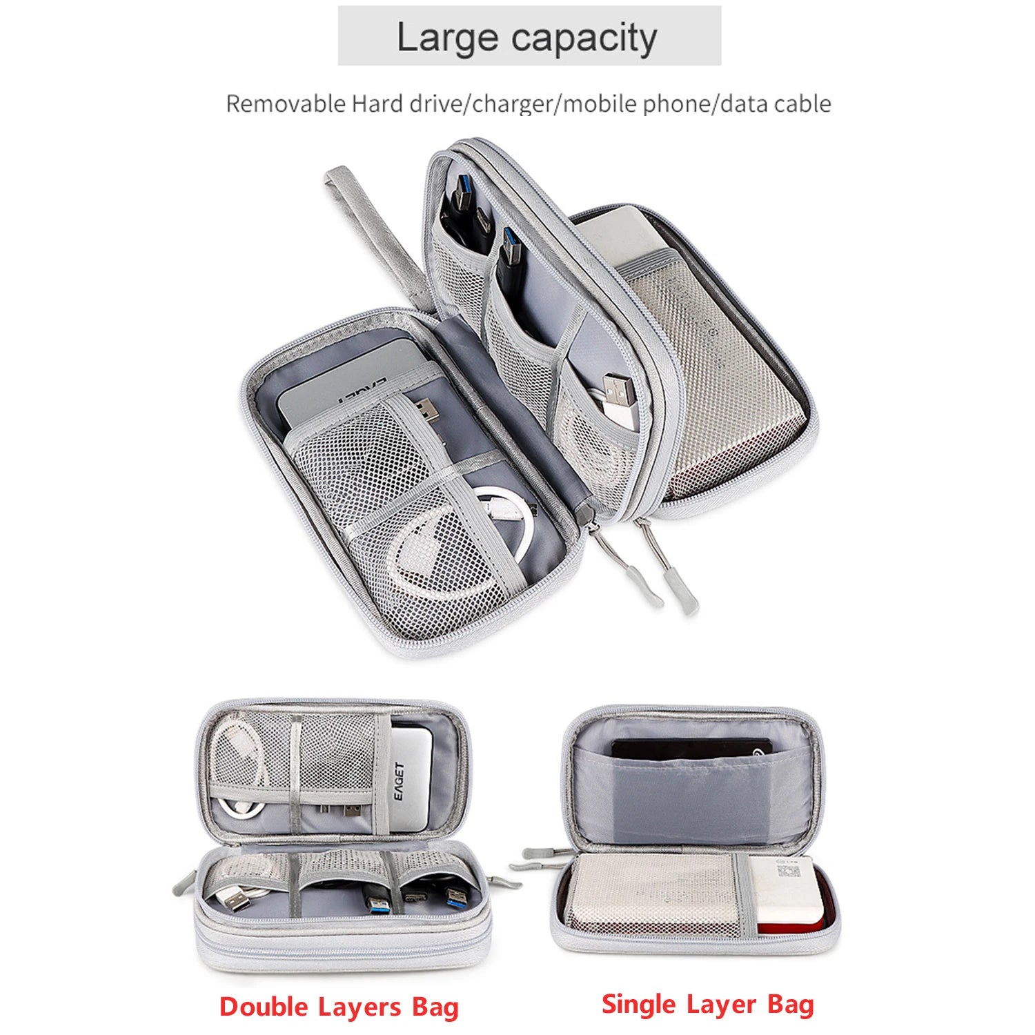 Data Cable Storage Bag Waterproof Portable Carry Case  Storage Bag Travel Organizer Bag for Cable Cord USB Charger Kairos & Co.