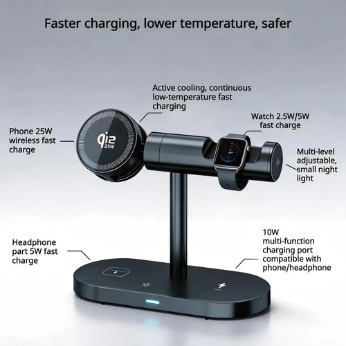 7-in-1 Magnetic Wireless Charging Stand — 25W Qi2.2 Fast Charger with Cooling Fan & LED for iPhone, Watch & AirPods Kairos & Co.