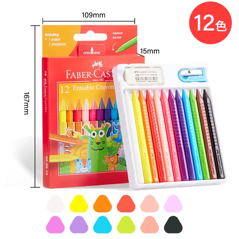 Faber-Castell Erasable Plastic Crayons – 12/24 Colors with Eraser & Sharpener Divina Constitutio