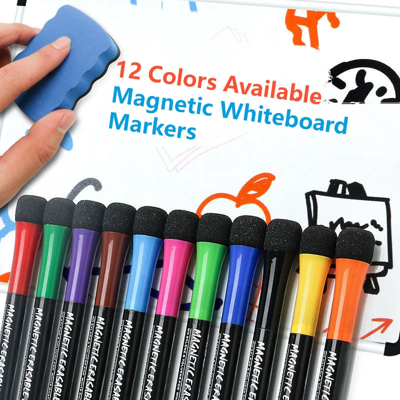12-Color Dry Erase Marker Set – Magnetic Whiteboard Pens with Eraser Cap Kairos & Co.