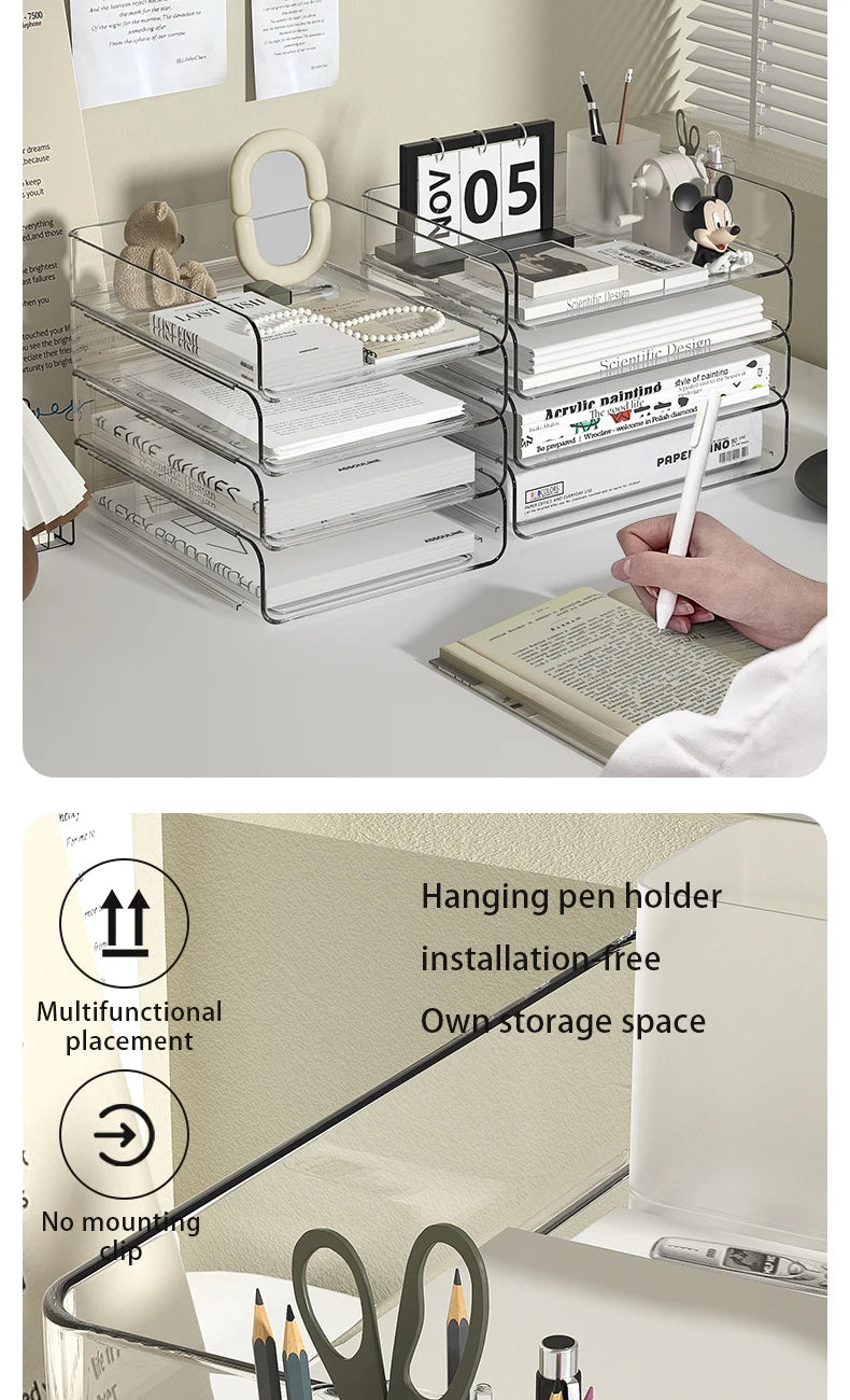 Clear Acrylic Desk Organizer (4-Pack) – Stackable Paper Trays Divina Constitutio