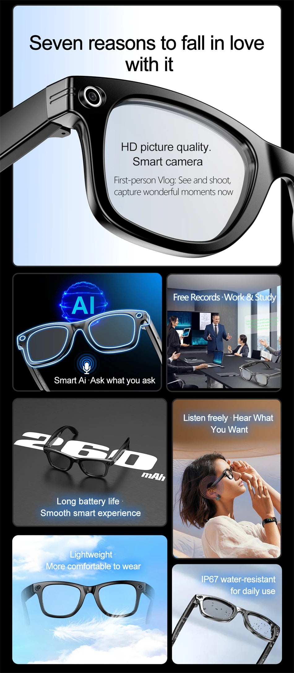 LIGE AI Smart Glasses – Camera Sunglasses with Bluetooth Calling Divina Constitutio