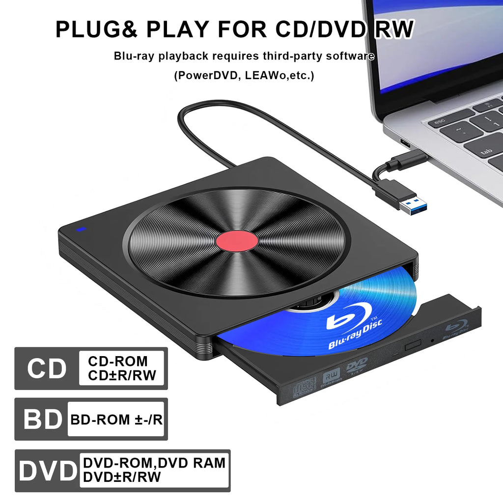 Portable External Blu-ray Drive – USB 3.0 & USB-C CD/DVD/BD Reader & Burner Kairos & Co.