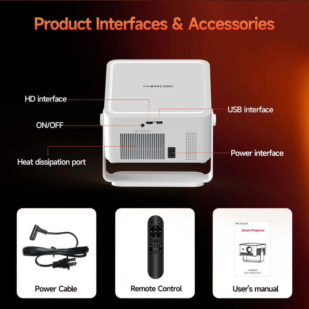 Magcubic HY450MAX 1100ANSI Android 14 Portable Outdoor Projector 1080P Auto Focus 8K Support WIFI6 Beam Mini Projector Kairos & Co.