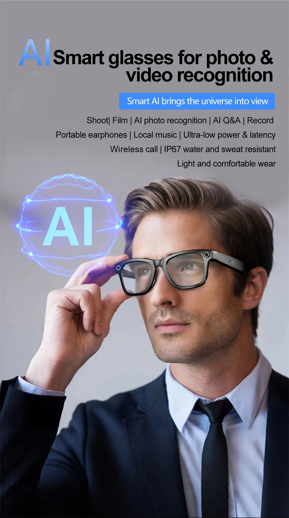 LIGE AI Smart Glasses – Camera Sunglasses with Bluetooth Calling Divina Constitutio