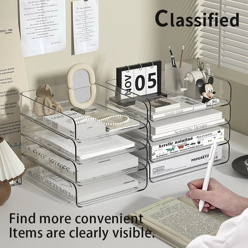 Clear Acrylic Desk Organizer (4-Pack) – Stackable Paper Trays Divina Constitutio