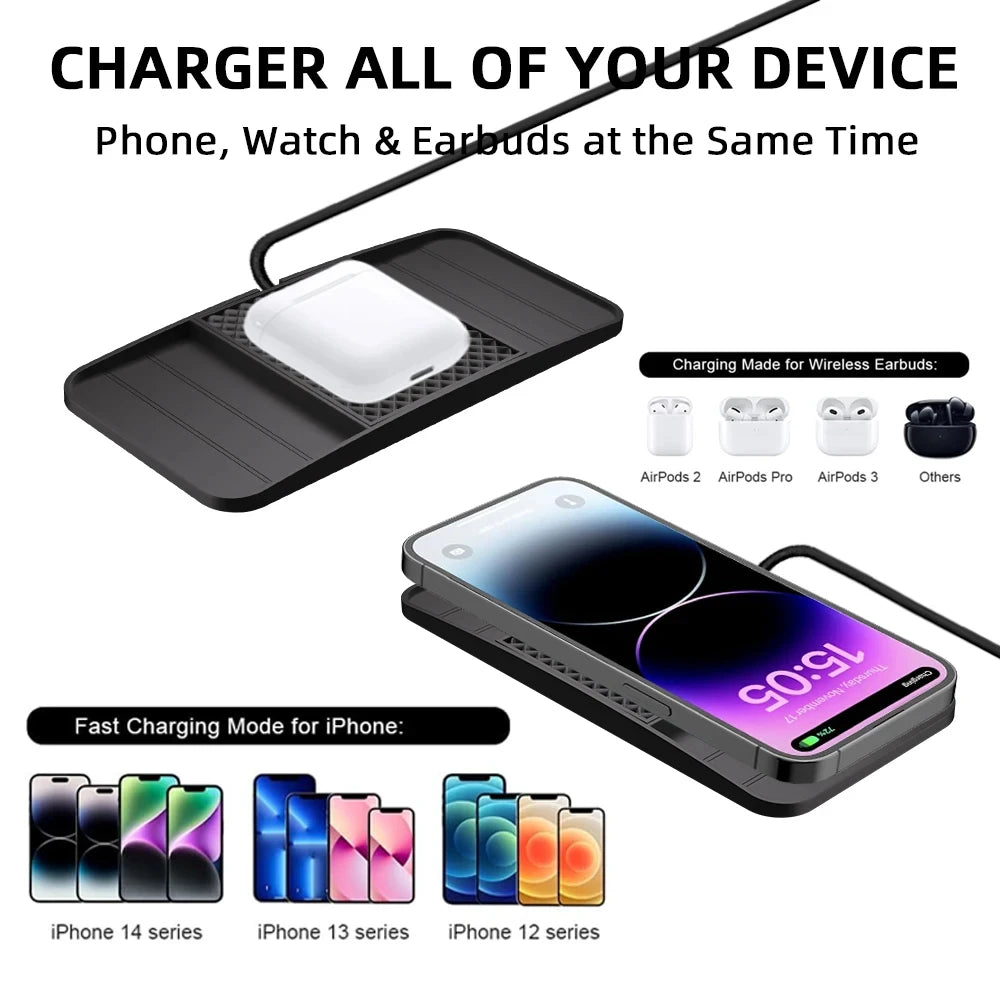 15W Fast Wireless Charging Pad — Non-Slip Car Mat Charger, USB-Powered & Lightweight Kairos & Co.