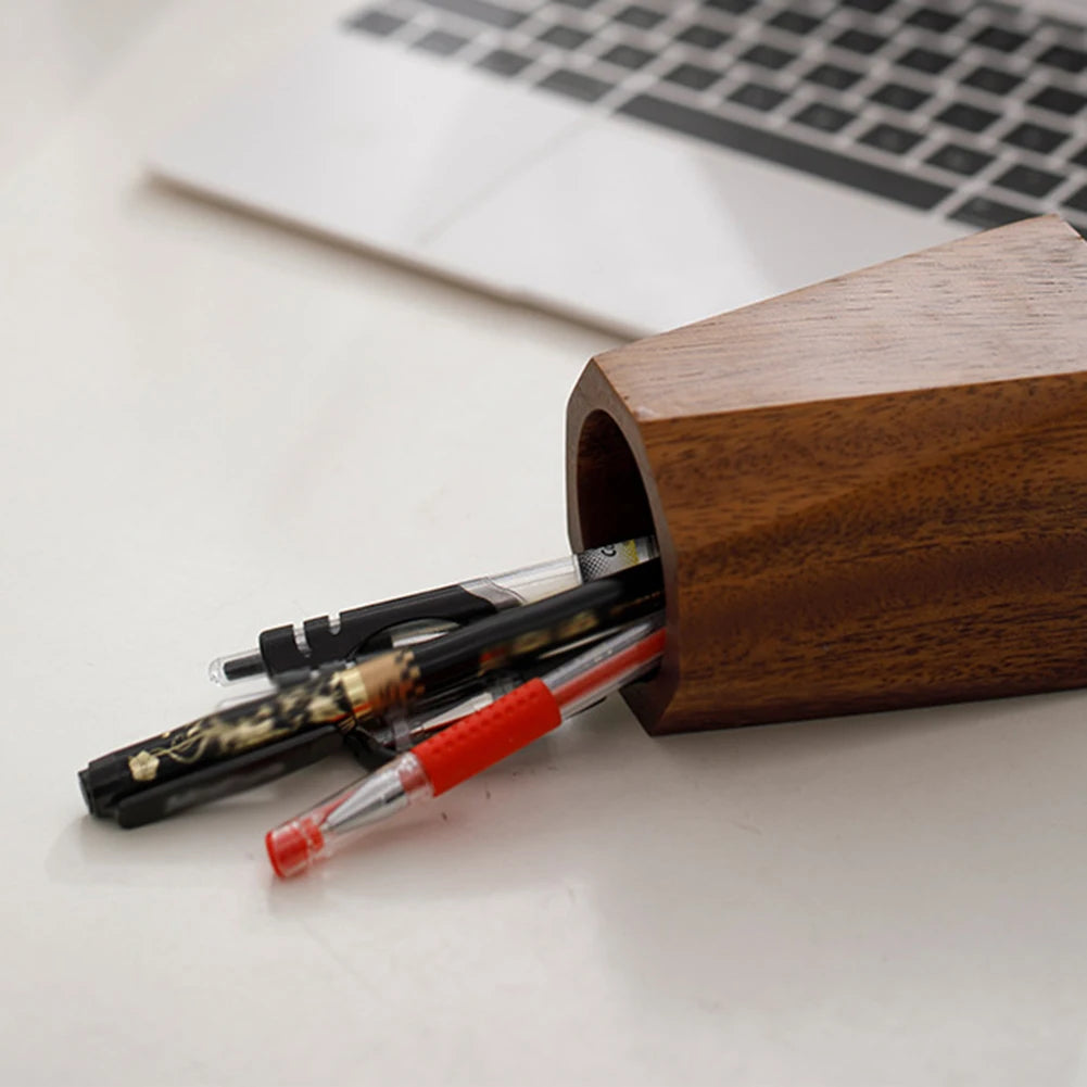 Walnut Wood Pen Holder – Vintage Desktop Stationery Organizer Kairos & Co.