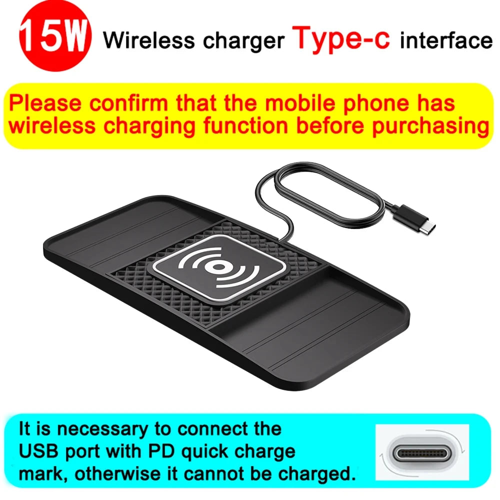 15W Fast Wireless Charging Pad — Non-Slip Car Mat Charger, USB-Powered & Lightweight Kairos & Co.