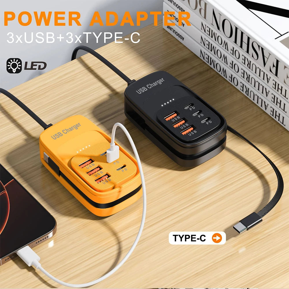 6-in-1 Fast Charging Station — USB Hub Power Strip with 3 PD & 3 USB Ports (US/UK/EU Plug) Kairos & Co.