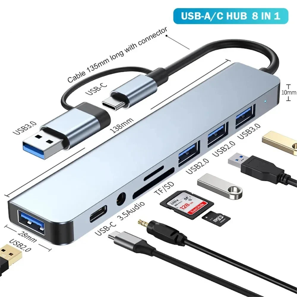 8-in-1 USB-C Hub – USB 3.0, USB 2.0, SD/TF Card Reader & 3.5mm Audio Kairos & Co.