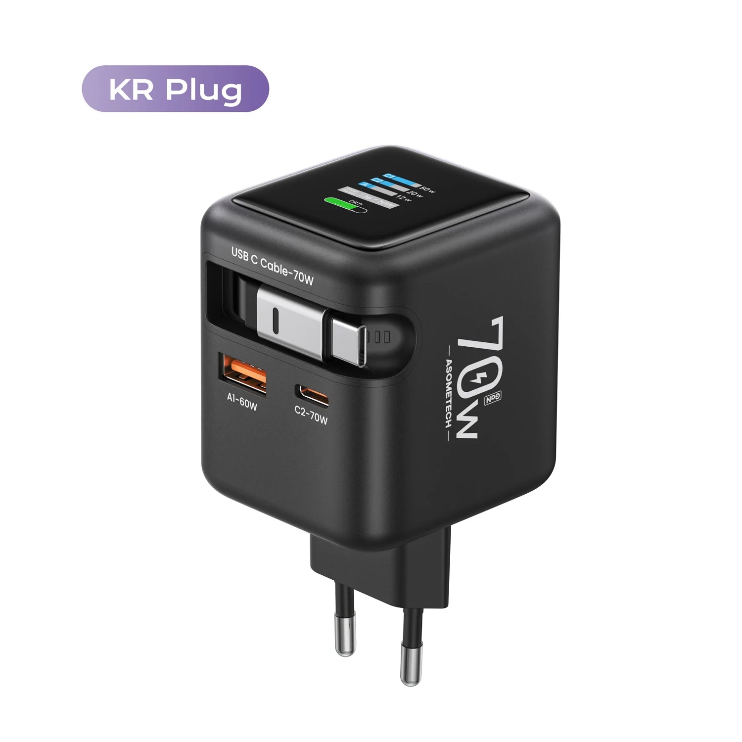 70W GaN Fast Charger — 3-in-1 Retractable USB-C Cable, PD3.0/QC4.0/PPS for iPhone, Xiaomi, Tablet & Laptop Kairos & Co.