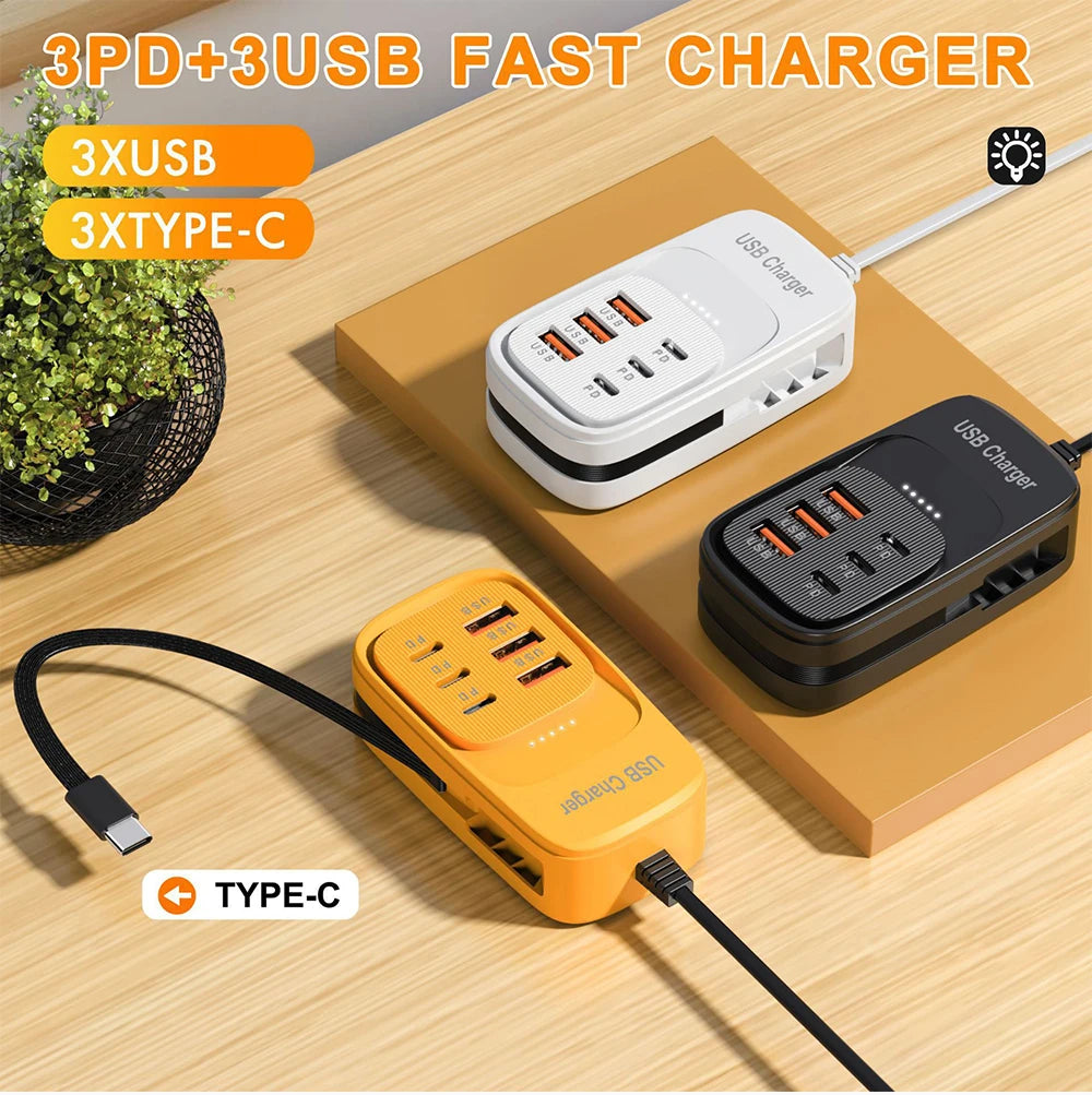 6-in-1 Fast Charging Station — USB Hub Power Strip with 3 PD & 3 USB Ports (US/UK/EU Plug) Kairos & Co.