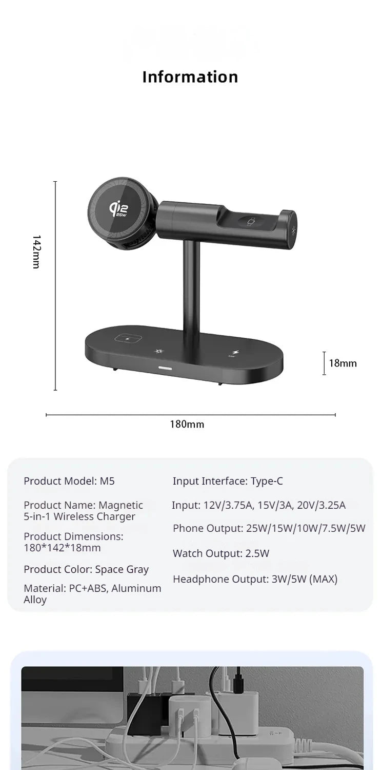 7-in-1 Magnetic Wireless Charging Stand — 25W Qi2.2 Fast Charger with Cooling Fan & LED for iPhone, Watch & AirPods Kairos & Co.