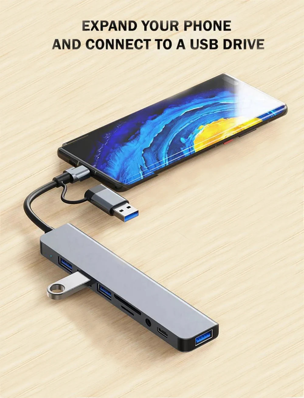 8-in-1 USB-C Hub – USB 3.0, USB 2.0, SD/TF Card Reader & 3.5mm Audio Kairos & Co.