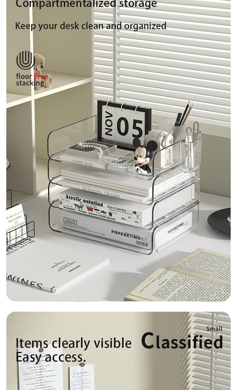 Clear Acrylic Desk Organizer (4-Pack) – Stackable Paper Trays Divina Constitutio