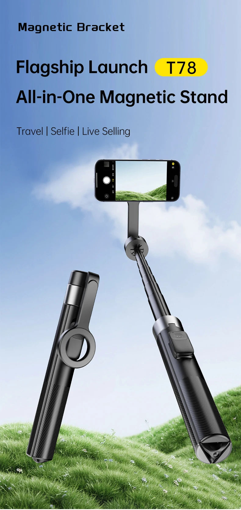 Extendable Magnetic Selfie Stick & Tripod with Remote Divina Constitutio