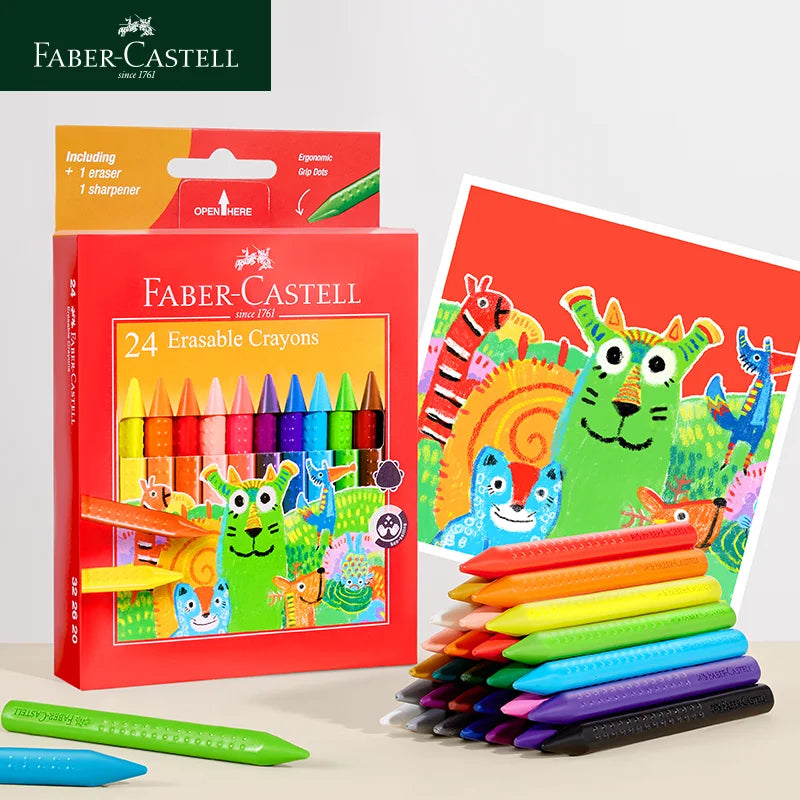 Faber-Castell Erasable Plastic Crayons – 12/24 Colors with Eraser & Sharpener Divina Constitutio