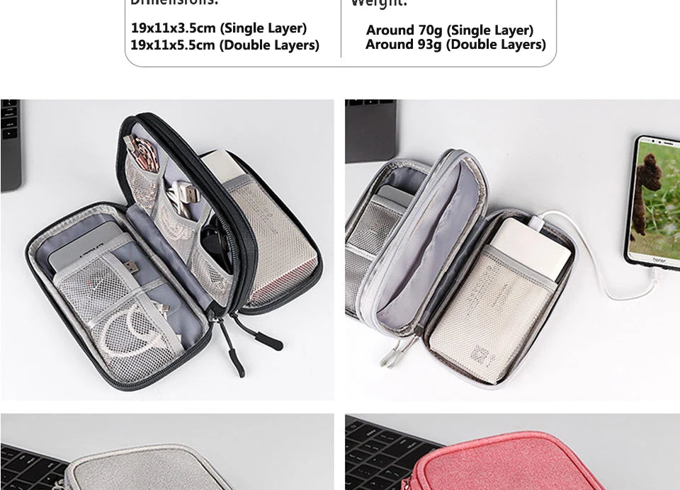 Data Cable Storage Bag Waterproof Portable Carry Case  Storage Bag Travel Organizer Bag for Cable Cord USB Charger Kairos & Co.