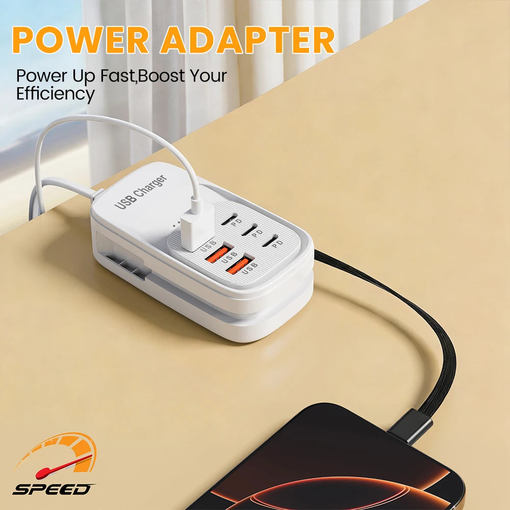 6-in-1 Fast Charging Station — USB Hub Power Strip with 3 PD & 3 USB Ports (US/UK/EU Plug) Kairos & Co.