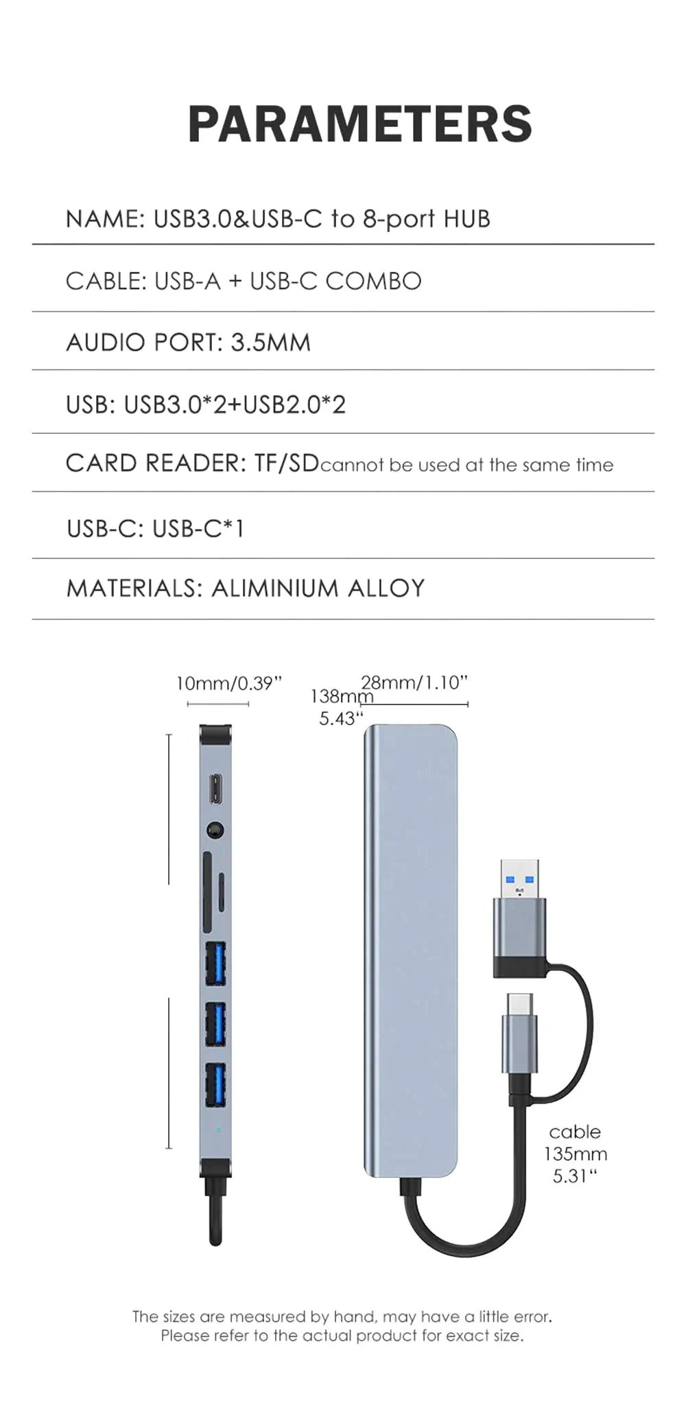 8-in-1 USB-C Hub – USB 3.0, USB 2.0, SD/TF Card Reader & 3.5mm Audio Kairos & Co.