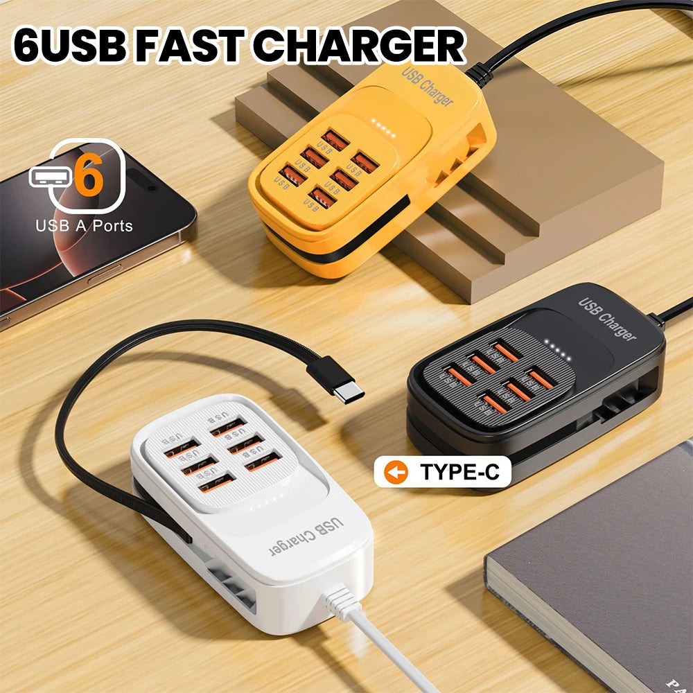 6-in-1 Fast Charging Station — USB Hub Power Strip with 3 PD & 3 USB Ports (US/UK/EU Plug) Kairos & Co.