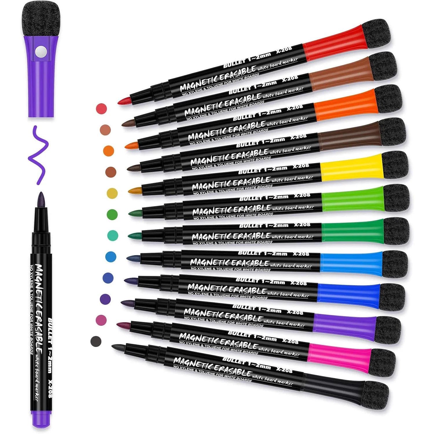 12-Color Dry Erase Marker Set – Magnetic Whiteboard Pens with Eraser Cap Kairos & Co.