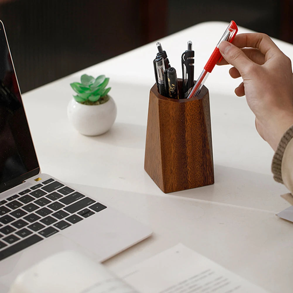 Walnut Wood Pen Holder – Vintage Desktop Stationery Organizer Kairos & Co.