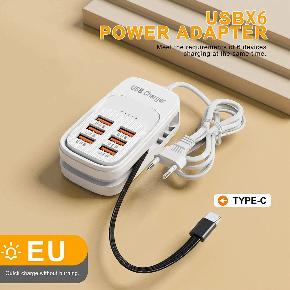 6-in-1 Fast Charging Station — USB Hub Power Strip with 3 PD & 3 USB Ports (US/UK/EU Plug) Kairos & Co.