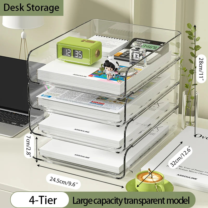 Clear Acrylic Desk Organizer (4-Pack) – Stackable Paper Trays Divina Constitutio